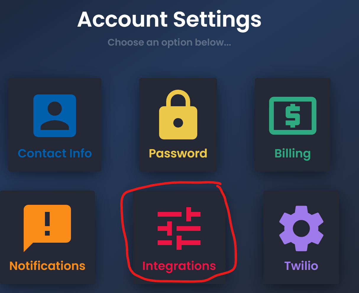 Click the integration button